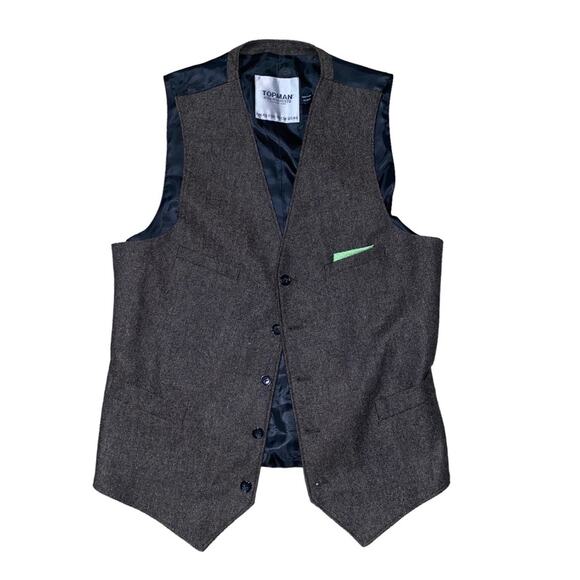 Topman Wool Blend Waistcoat Vest Sleeveless Under Jacket with Pocket Square 40 - Picture 3 of 6